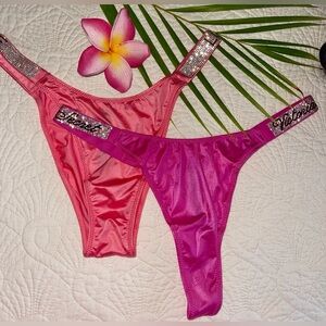 Victoria’s Secret Pink Orange Bundle Satin Shine Strap Brazilian Thong Panties